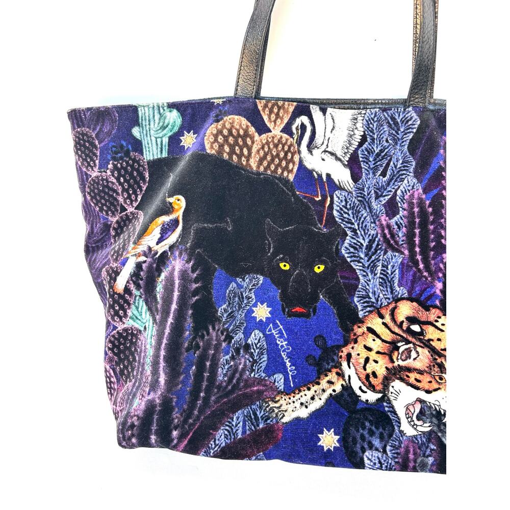 Vintage Y2K Roberto Cavalli Velvet Oversized Tote Bag Leopard Animal Purse - Picture 7 of 10